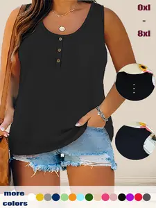 Summer New Trend Large Size Women's Sleeveless Tank Button Casual Vest, Fitted Plain Design, Perfect for Daily Wear, Comfortable and Stylish