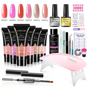 Limegirl 26PCS Poly Extension Gel Nail Kit 6 PCS Poly Gel Kit with Slip Solution With UV Lamp，and 100PCS Nail Sheet Fake Nails Base Coat Top Coat，Primer Air Dry Mini Lamp Nail Art Design Beginner and Nail Art DIY at Home polygel  nail  kits nailskit