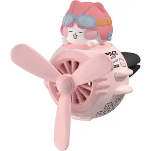 Car Air Fresheners Cute Pilot Cat Car Diffuser Rotating Propeller Cartoon Automotive Air Outlet Fan Creative Car Perfume Decoration Automotive Air Fresheners for Cars