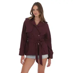 Double Breasted Trench Coat in Burgundy
