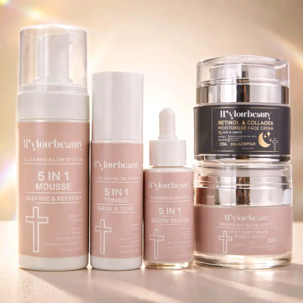 RENEW & GLOW ANTIAGING SKINCARE SET (5 Piece) *All Skin Types, Vegan*  Vit C, Vit E, Niacinamide, Hyaluronic Acid