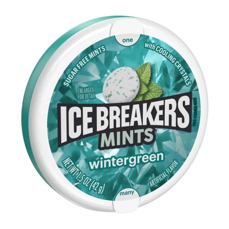 Ice Breakers Wintergreen Flavor Chewing Gum Tin Cans - 8-Pack, 1.5oz Each, Sugar-Free, Sodium-Free, Sweet Candies for On-the-Go Fresh Breath