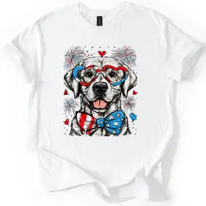 Labrador Retriever Patriotic Dog, USA, America, Pet Lover, 4th of July, Soft Style T-Shirt, Soft Style Tee, Women's Graphic Tshirt