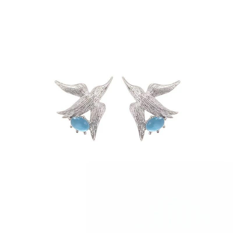 YEAHLOVE Vintage Swallow Bird Gemstone Statement Earrings | Retro Dainty Jewelry for Everyday Wear, Gifting & Good Fortune