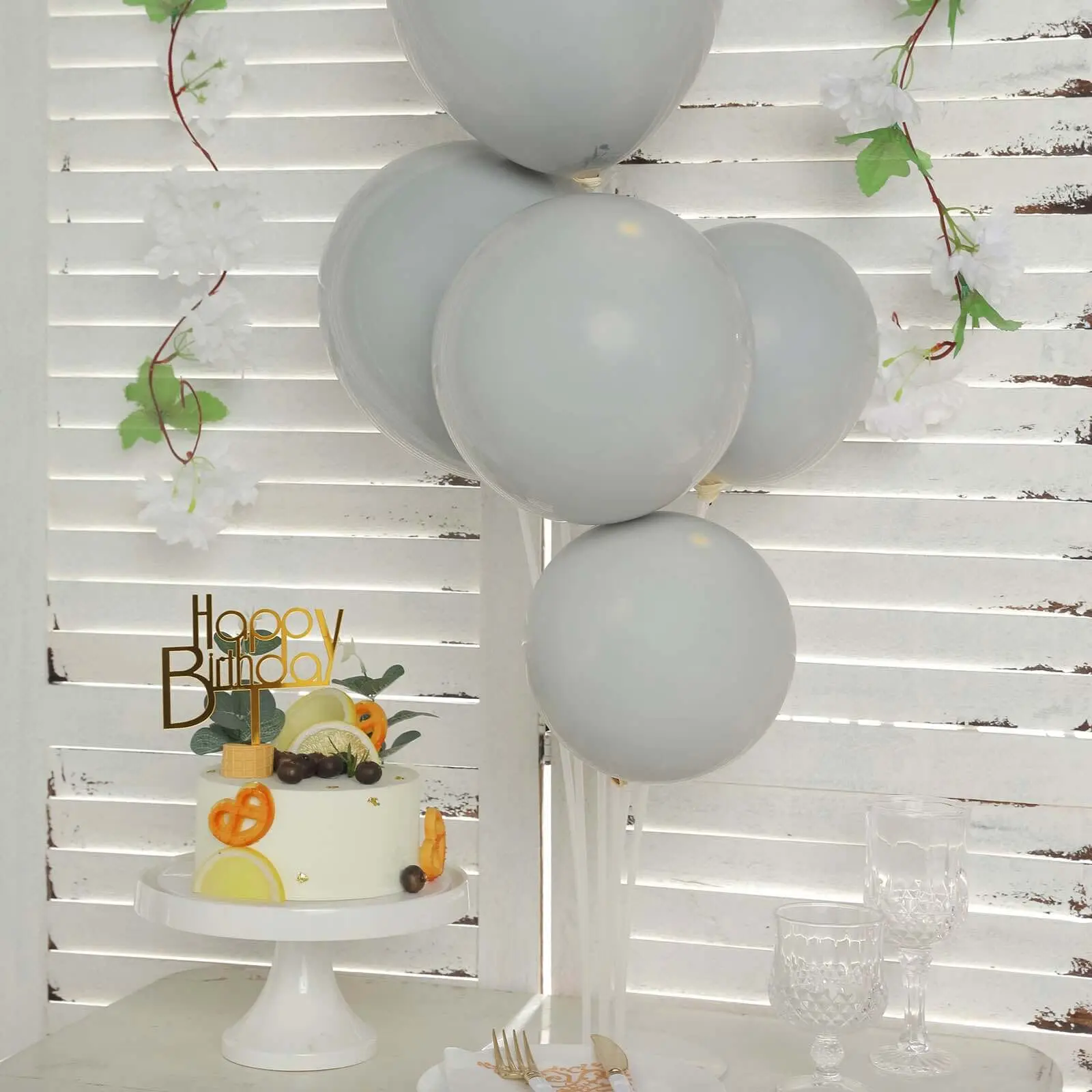 Matte Gray Round Solid Latex Balloon Set, 25-Pack 10" Double Stuffed Prepacked Balloons for DIY Use, Birthday Party (Home & Festive Party Supplies)