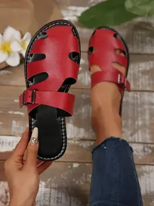 Women's Fashionable Plain Color Roman Sandals, Casual Comfortable Flat Sandals for Summer, Retro Versatile Sandals for Women & Girls, Footwear
