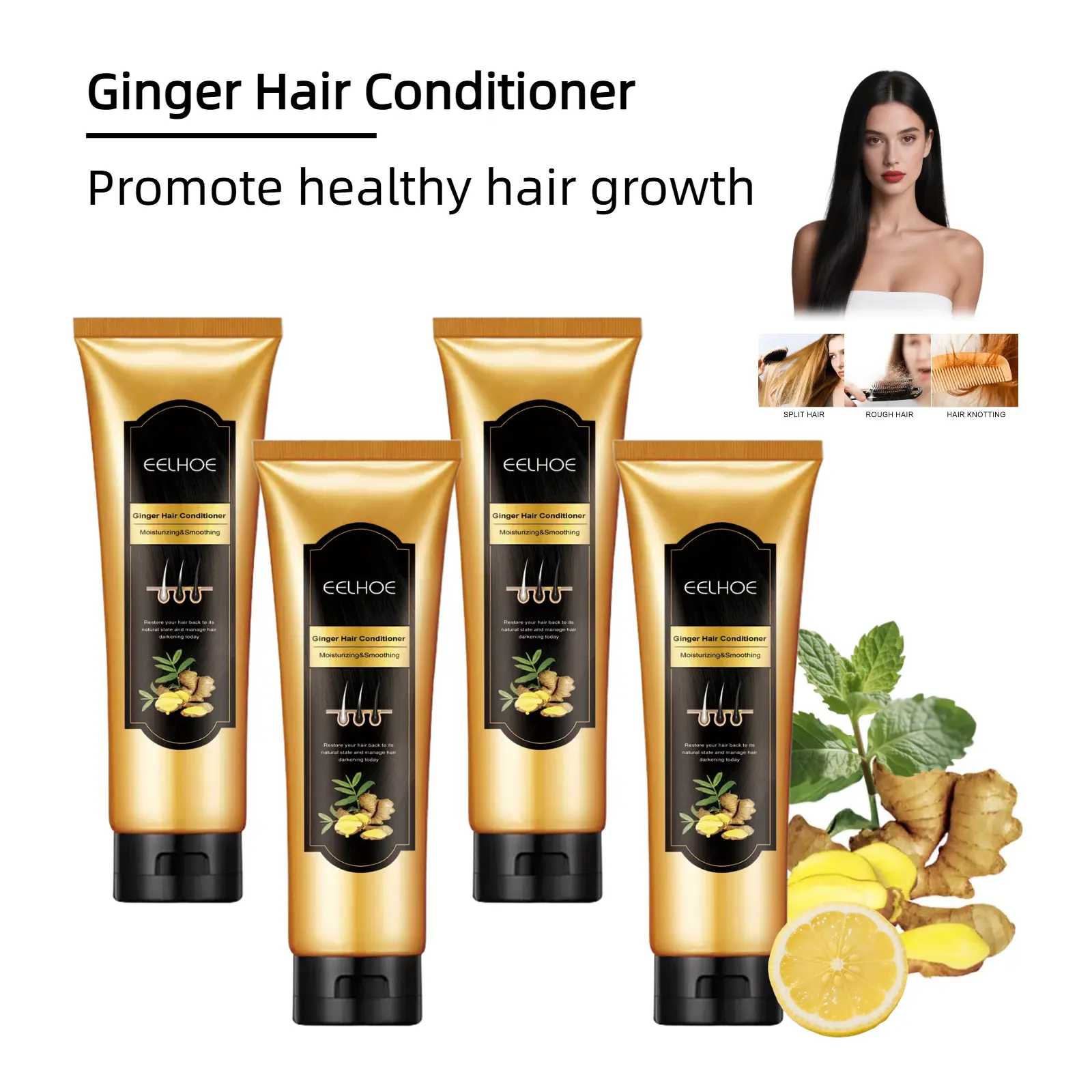 Organic Ginger Liquid Hair Conditioner for Adults - Sulfate-Free, Alcohol-Free, Non-Irritating, Detangling Haircare with Mild Formula for Healthy Growth & Softness - 2.12oz/60g*1count
