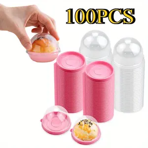 100PCS(50 Bases And 50 Lids) Transparent Plastic Mini Cake Boxes with Dome Lids for Cupcakes And Desserts, Individual Round Top Containers for Cheesecakes And Pastries, Perfect for Birthdays, Weddings, Parties, And Festive Occasions