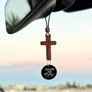 Unique Wooden Pendant for Car Decorative Rearview Mirror Charm Blessing Cross Pendant 8cm x 3.5cm Wear-Resistant Religious Gift funcar  accessories faith  car  accessory cars  accessories