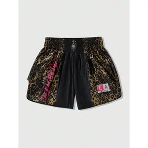 Cheetah Print Gym Track Shorts Elastic Waist Street Boxing Shorts Summer Streetwear Outfits, Hip Pop