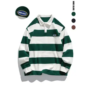 Gen Z Men’s Striped Polo Shirt, Comfortable Loose Fit Preppy Style, Perfect for Spring & Fall, Ideal for School & Outdoor Activities GARMENTARY