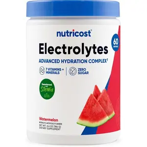 Nutricost Electrolytes Complex Powder (Watermelon) 60 Servings - Advanced Hydration Complex, 7 Vitamins + Minerals, Zero Sugar, Sweetened with Stevia, Gluten-Free, GMO-Free