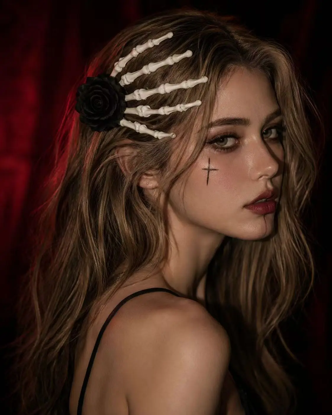 Halloween Hair Accessory 2-Pack - Skull Design with Black Rose, Perfect for Festive Makeup and Party Themes