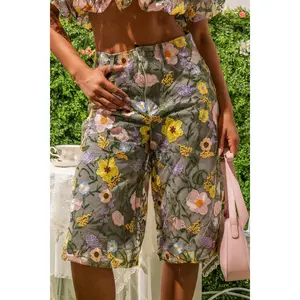 GARDEN PARTY STRETCH DENIM WITH FLORAL TULLE BERMUDA SHORTS