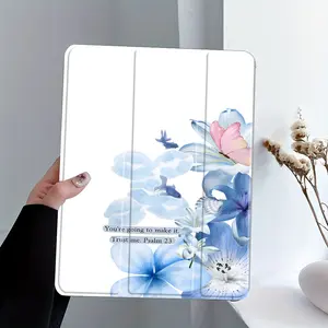 Blue Flowers 37:5 Psalm Christian Inspirational Quotes, with adjustable stand and pen slot, foldable non-slip TPU protective case, suitable for Samsung, iPad mini, iPad Air, iPad Pro/iPad 10th generation, 11th generation and other series iPad cases.