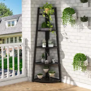 LITTLE TREE 70 inch Tall Corner Shelf, 5 Tier Modern Corner Bookshelf Bookcase Industrial Corner Ladder Shelf Plant Stand for Living Room, Kitchen, Home Office