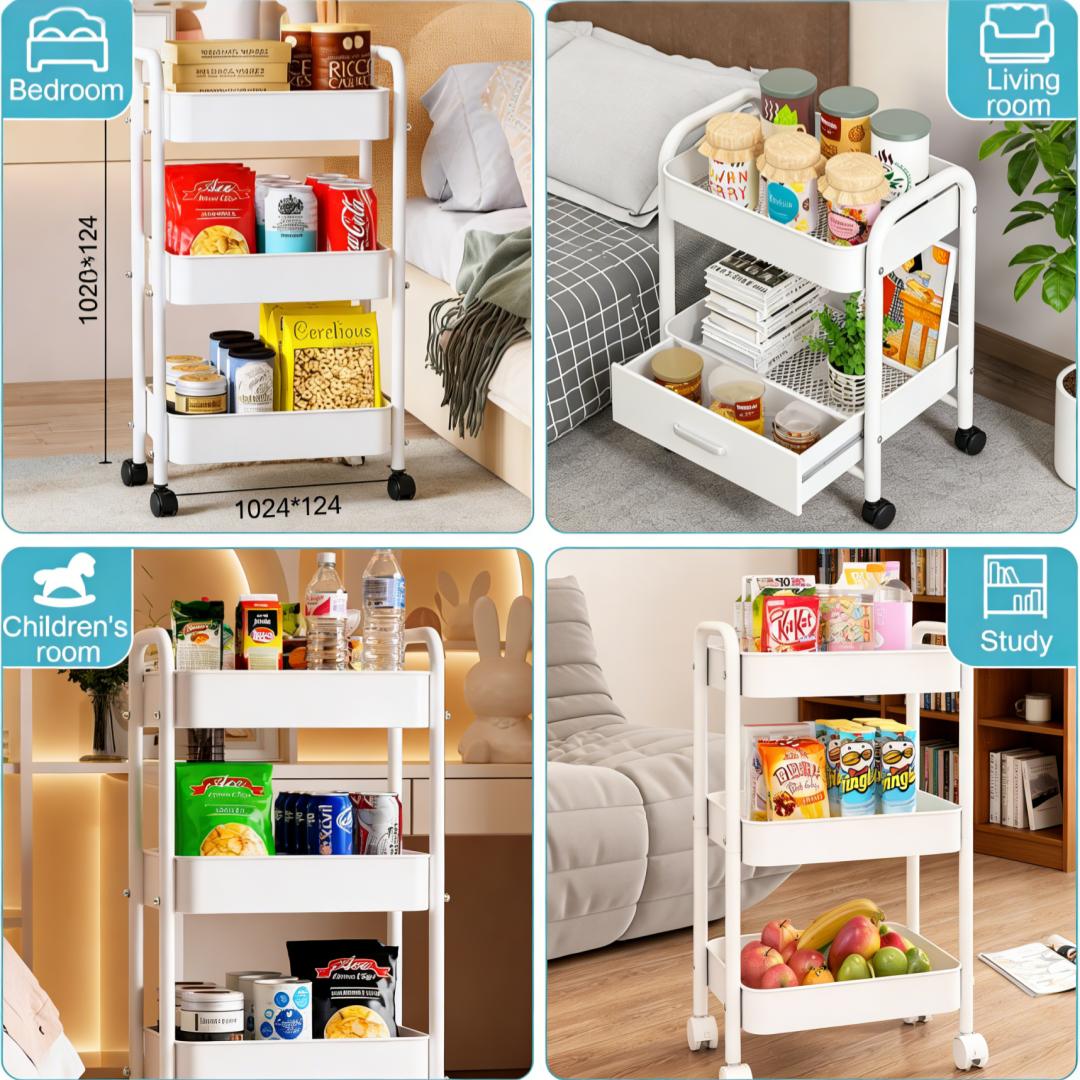 3 Tier Rolling Cart Metal with Wheels, White Three Tiered Craft Cart Organizer on Wheels, Storage Utility Carts for Art, Baby Nursery,Diaper Caddy, Cleaning Supplies, Nail,Lash,Snack,Book,Roller Shelf Love