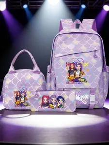 Huntrix Girl Backpack Set 3pcs, Student School Bag with Lunch Bag and Pencil Case, Cute Cartoon Teenage Girls Backpack for School Travel, School Backpacks