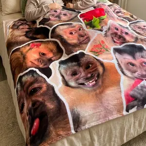 Monkey Faces Flannel Blanket, Soft Warm Throw for Sofa Bed Travel Camping Office Chair, Lightweight Comfortable Gift Home Decor
