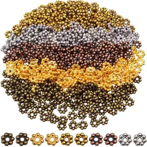 BronaGrand 500pcs Metal Daisy Spacer Beads 5mm for DIY Jewelry Making (5 Colors)