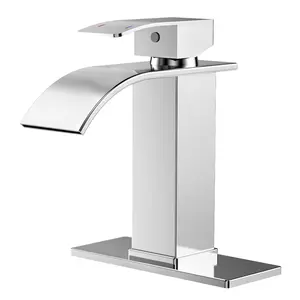 FORIOUS Waterfall Bathroom Faucet with CUPC Hose & Deck Plate Single Handle Stainless Steel Bathroom Sink Basin Faucet Water Tap