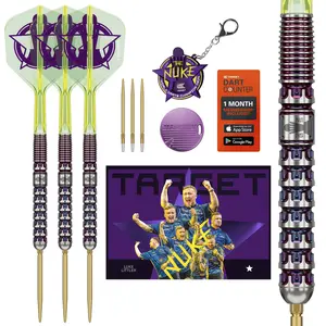 Target Darts Luke Littler World Champion Steel Tip Swiss Point Darts, 90% Tungsten Darts Set, 23G | The Nuke 2025 Special Edition K-Flex, Key Ring, Spare SLK Swiss Points and Premium Tool Included
