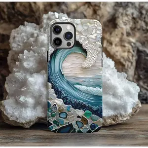 Turquoise and Crystal Ocean Effect Magsafe Phone Case Premium Film 2 in 1 Phone Case - Durable, Shock Absorbing and Stylish Protection - Compatible with iPhone 16, 15, 14, 13, 12, 11, Plus, Pro, Pro Max, Perfect birthday gift for friends.