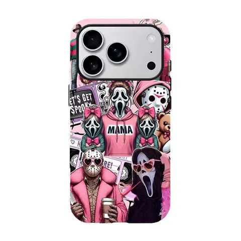 Pink Mama GhostFace Scream Custom Smartphone Case - Horror Movie Halloween Aesthetic Spooky Season, Handheld Cellphone Protector Rubber Cover for iPhone 17/16/15/14/13/12/11 Pro Max with Protection