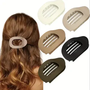 5-Piece Elegant Minimalist Matte Frosted Solid-Color Oval Hair Clip Set for Women & Younger No-trace Flat Non-slip Large Hollow Pattern Hair Clips, French-style Round Horizontal Hair Clips. Suitable for Daily Wear,Favored By Fashion Lovers,Ideal Gift