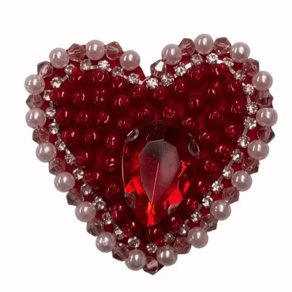 Red Heart Stone Beaded Rhinestone Patch - Embroidery, Sewing Accessory for Fabric Craft Projects
