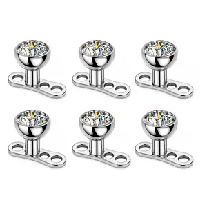 12Pk 6 Tops 6 Bases Dermal Anchor Set Surgical Steel Bezel CZ Top Piercings
