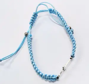 Blue small Paracord bracelet for women and men with cross