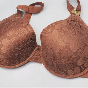 Juicy Couture 42D Sexy T-SHIRT BRA 42D ADJUSTABLE WIDE STRAPS BROWN LACE UNDERWIRED ,FULL COVERAGE