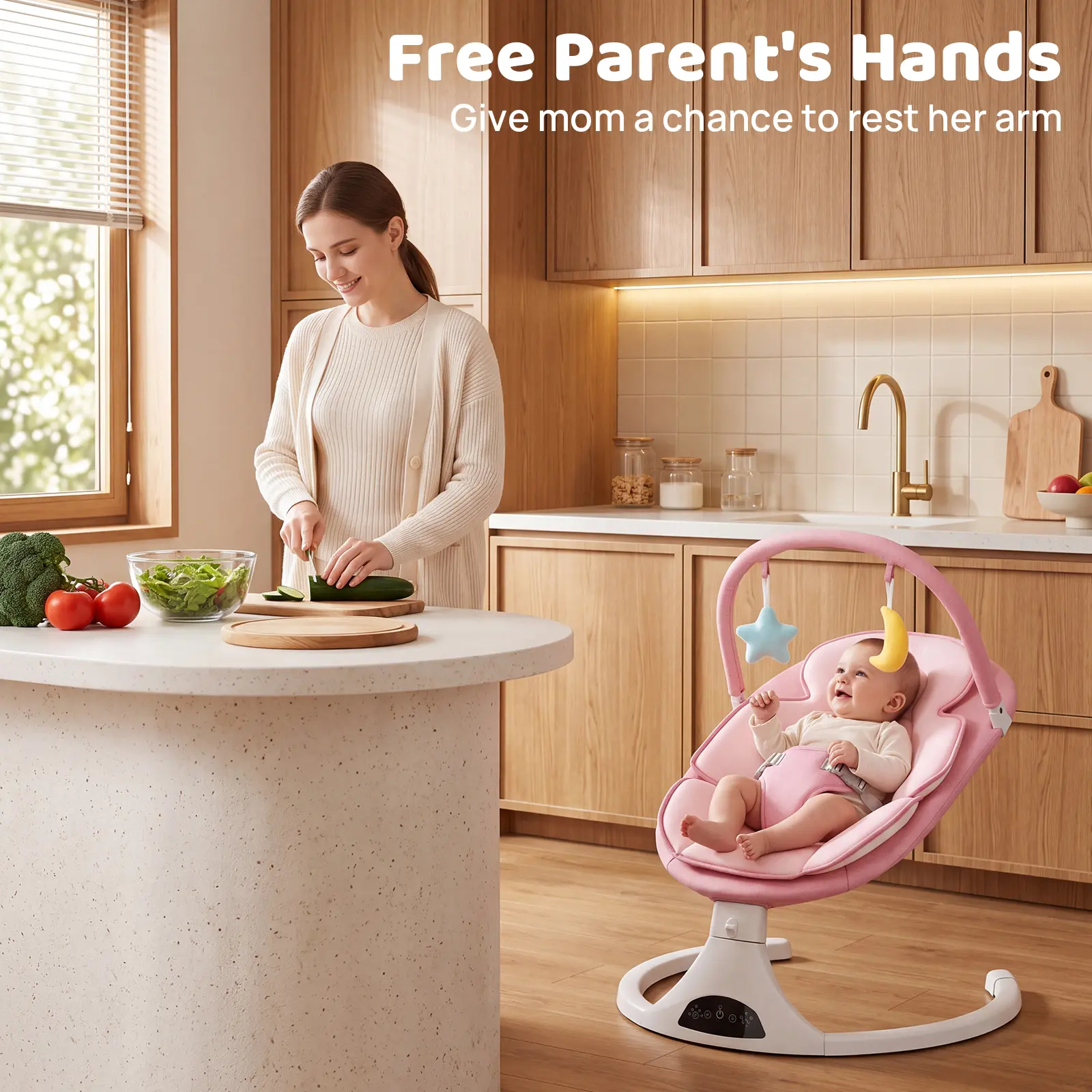 Unisex Pink Electric Baby Swing & Bouncer (0-12m) - Remote Control, 5-Speed Motion, 1 Seat Position, 12 Music Tracks, Bluetooth, Portable, ABS, Plastic, Metal Indoor Rocker, 5 Sway Speeds, 17.32*12.99*7.08Inches