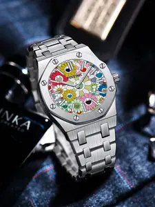 Men's Fashion Round Dial Analog Quartz Watch, Fashion Watch with Date Display Function, Trendy All-match & Exquisite Watch for Birthday Gift with Box, Stainless Steel Wristwatch