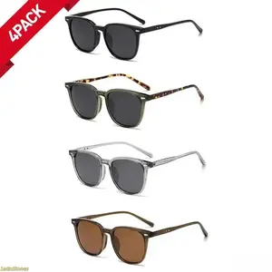 Women's Oversized Semi-Rimless Square Sunglasses 4-Pack - UV-Resistant, Windproof, Polarized, Blue Light Blocking Lenses - Black, Tortoiseshell, Transparent Brown Frames Enhances Natural Colors - Ideal for Spring