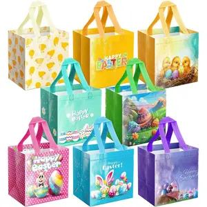 Non-Woven Easter  Bag for   with Handle, Carrot Bunny Chick Basket,  Bag Small Egg Hunt Bag 8 Pack