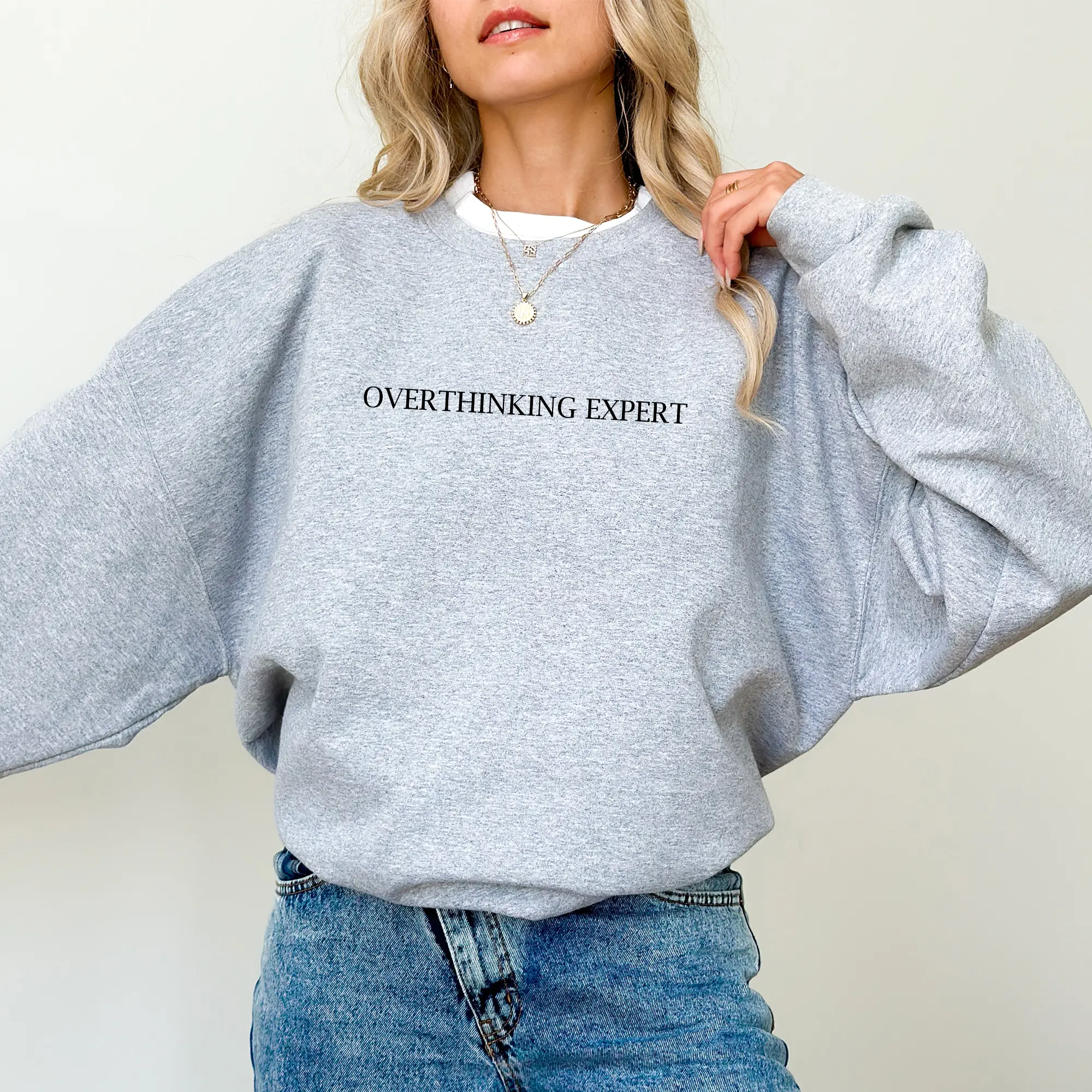 Overthinking Expert Sweatshirt, Professional Overthinker Crewneck, Mental Health Sweater, Anxiety Awareness Women Long Sleeves Pullover
