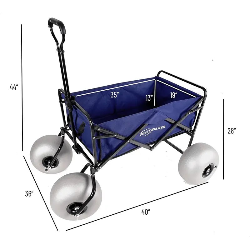 Beach Wagon with 13'' Balloon Wheels, Patented Wider Wheelbase for Enhanced Stability, All-Terrain Folding Cart with Big Wheels for Sand, Pump Included