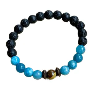 Courageous Heart & Intuition Expander Reiki-infused Natural Apatite Bead Bracelet with Tiger’s Eye and Lava Stone, Semi-Precious Beads Gemstone Crystal Handmade Chakra