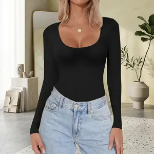 Women's Long Sleeve Scoop Neck Slim Fit Thermal Base Layer Top - Comfortable Basic Undershirt Tee for Layering Casual Everyday Wear Lightweight Warm Fabric Essential Clothing