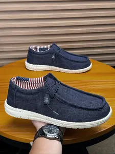 Men's Front Buckle Design Casual Loafers, Breathable Outdoor Canvas Flat Shoes, Lightweight Comfortable Sporty Footwear, Walking Shoes