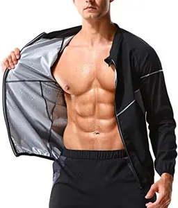 Sauna Suit for Men Sweat Jacket Long Sleeve Zipper Sweat Top Gym Fitness Sauna Shirt