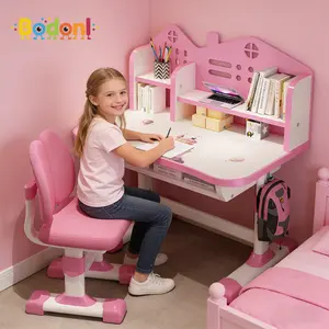Bodonl Ergonomic Kids Study Desk & Chair Set - Height-Adjustable School Furniture with Tiltable Reading Stand, LED Lamp, Large Storage Drawer, Organizer Stand