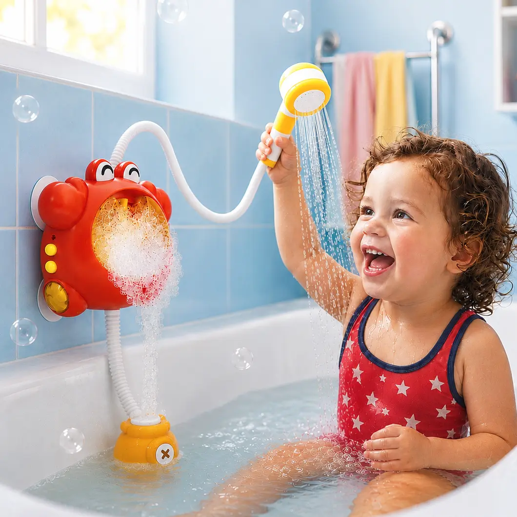 Crab Design 2-in-1 Bubble Maker & Electric Water Sprayer Bath Toy, Kids Bathtub Play Toy with Suction Cup for Babies Toddlers