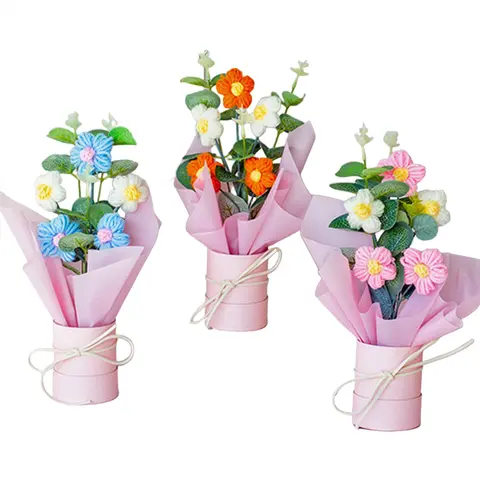 DASHING NOVA Crochet Handmade Bouquet - Artificial Flower Decoration with Knitted Wrap, Gentle Lighting, Floral Home Decor for Gifting & Decor