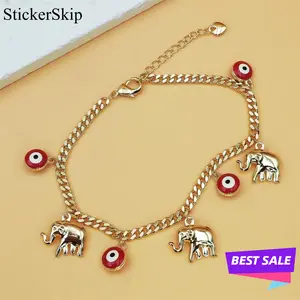 2026 New Gold Devil’s Eye Bracelet with Cute Baby Elephant Pendant, Adjustable Length Design, Dainty Fashion Jewelry for Women, Trendy Spring Statement Accessory, Non-Tarnish & Lightweight, Perfect for Daily Wear, Parties & Ideal Gift for Her