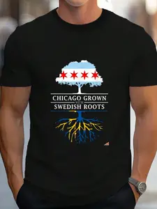 100% Cotton Chicago Grown With Swedish Roots - Sweden T-Shirt Women's Men's Graphic Tee Crew Neck summer vacation Tops