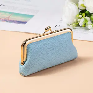 Lala gift for sister Trendy and Stylish Style, Mini Portable Coin Purse & Lipstick Bag, Women's PU Leather Clip Fastener Bag, Urban Minimalist Blue Anti-Cut Version, First Choice for Daily Matching, Perfect Gift for Valentine’s Day and Mother’s Day