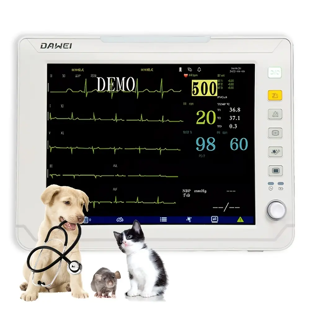 12.1-inch PET Veterinary Multiparameter Patient Monitor - Digital Readout ICU Machine with ECG Display, Multi-Vitals Tracking (SPO2, HR, Blood Pressure, Respiration, Temp), Real-Time Data for Cats & Dogs